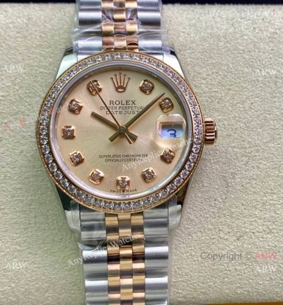 Swiss Replica Rolex Datejust WF Salmon Diamond Jubilee Watch 31mm Mid-size